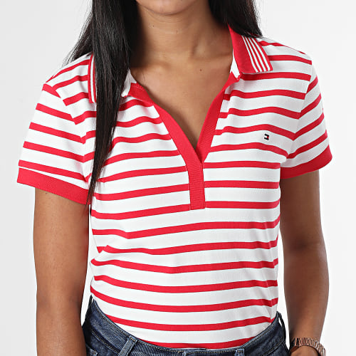 Polo Manches Courtes Femme Slim Open-nk Tipping 4819 Blanc Rouge