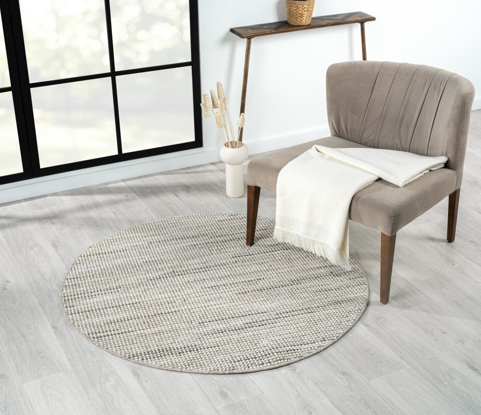 Kurzflorteppich AVA - beige - Ø 120 cm