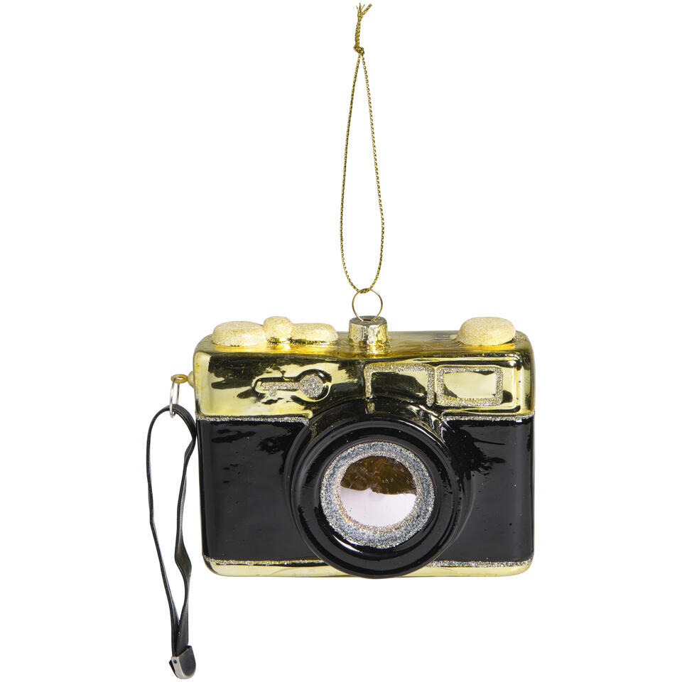 Kerst ornament Camera zwart glas - 8,7x12,4x4,3 cm