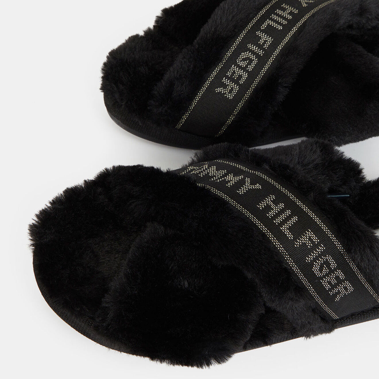 Tommy Hilfiger Chaussons en fausse fourrure Furry noirs