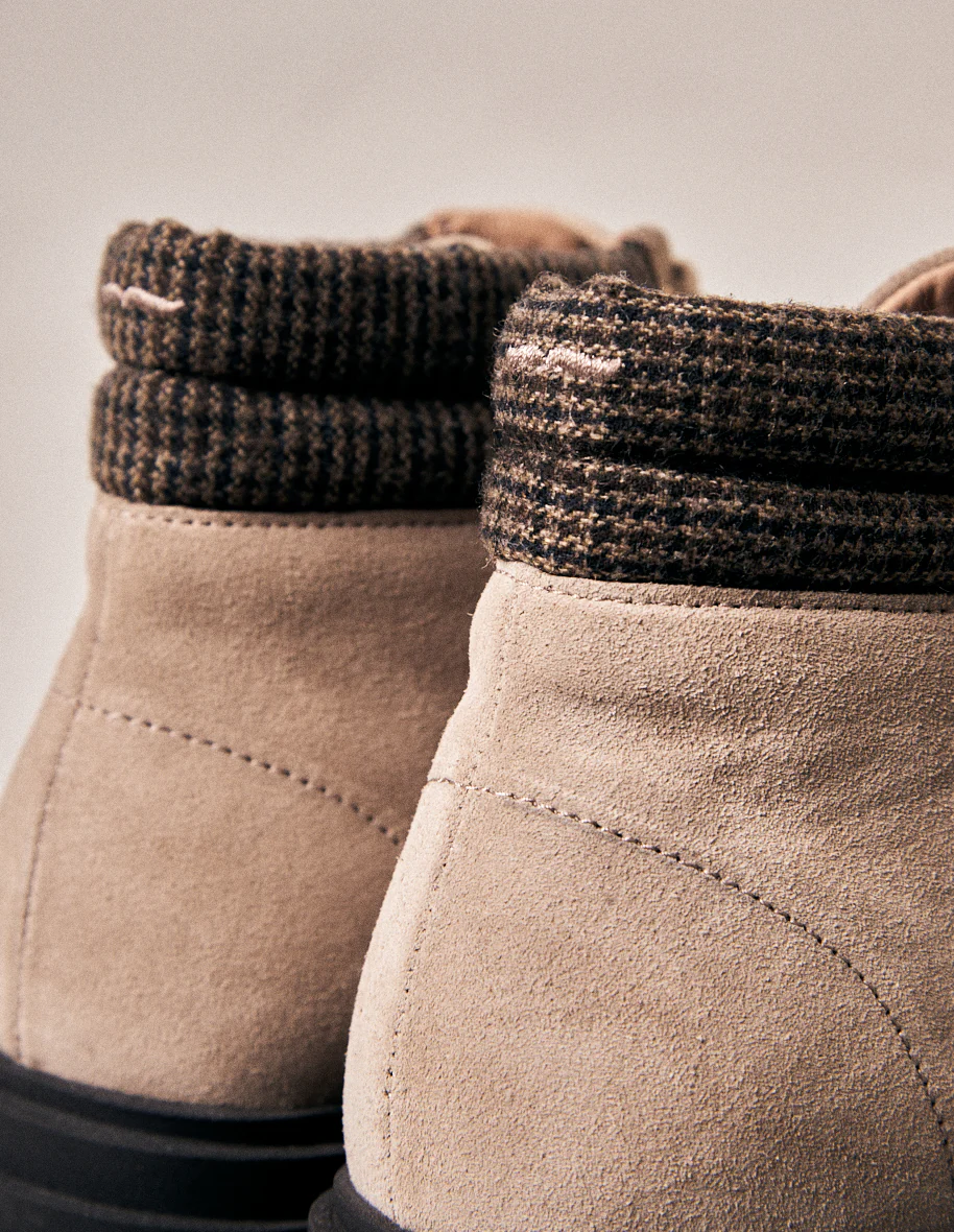 Bottines à lacets Lucette - Suède taupe et tweed
