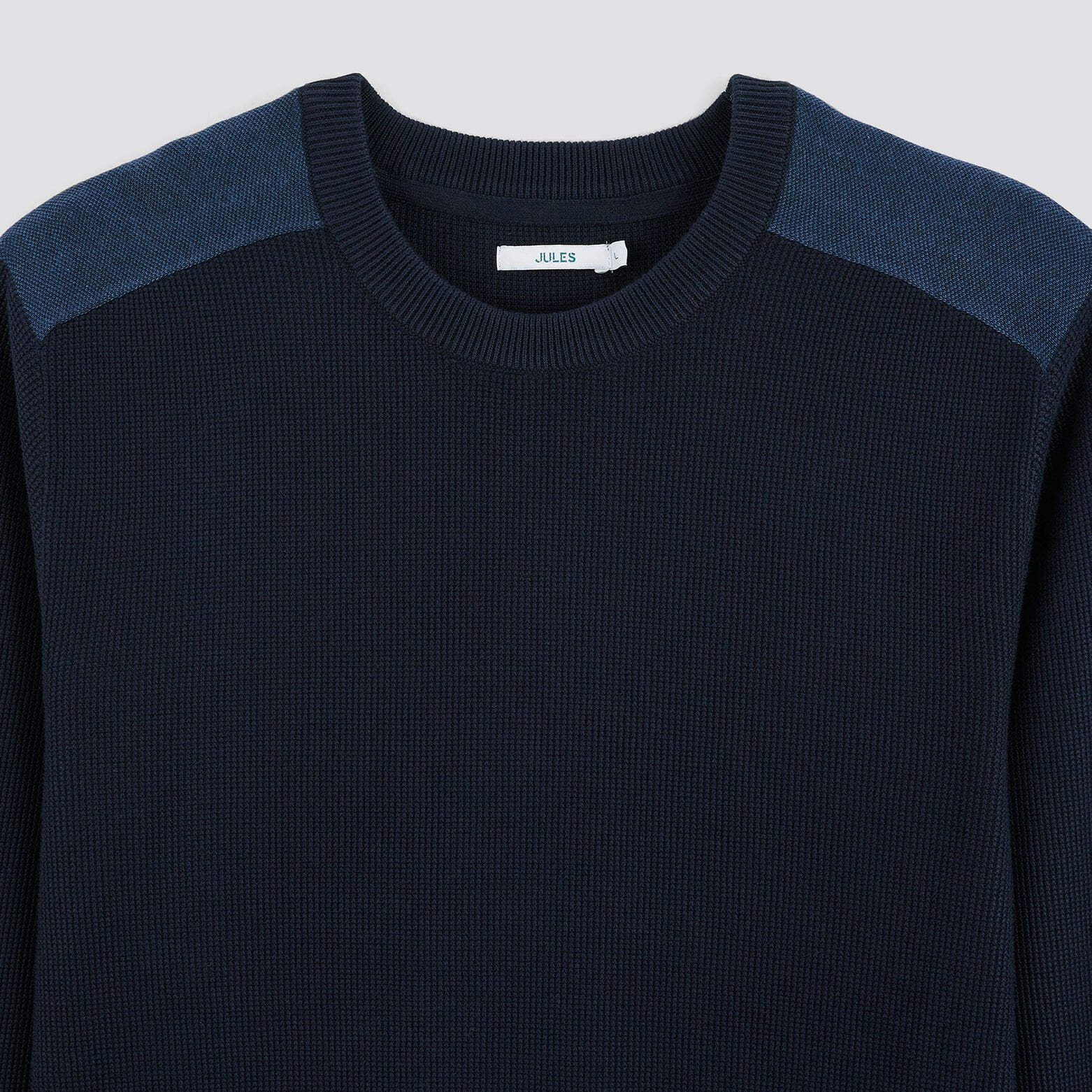 Pull à col rond et patch épaule Bleu moyen
