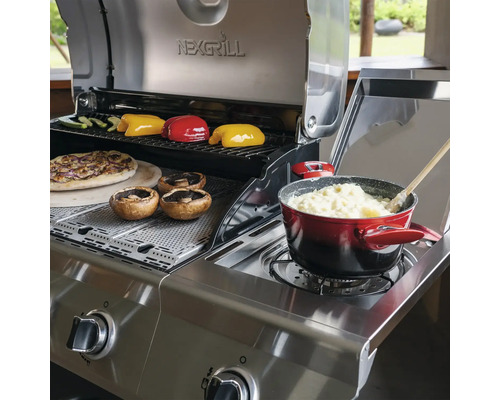 Nexgrill 4B Evolution gasgrill, zwart, 4 branders, 3,23 kW, grilloppervlak 44x64 cm + zijbrander, inclusief rooster, dekselthermometer, vetopvangbak, kookgereihouder, zijtafel, warmhoudrek