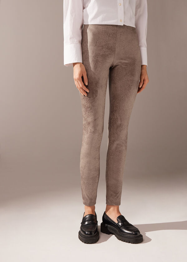Leggings de camurça com efeito vintage