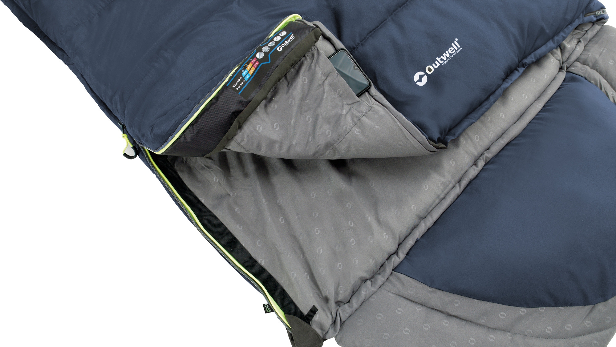 Outwell Contour Lux Deep Blue Deckenschlafsack wendbar 220 cm Reißverschluss links