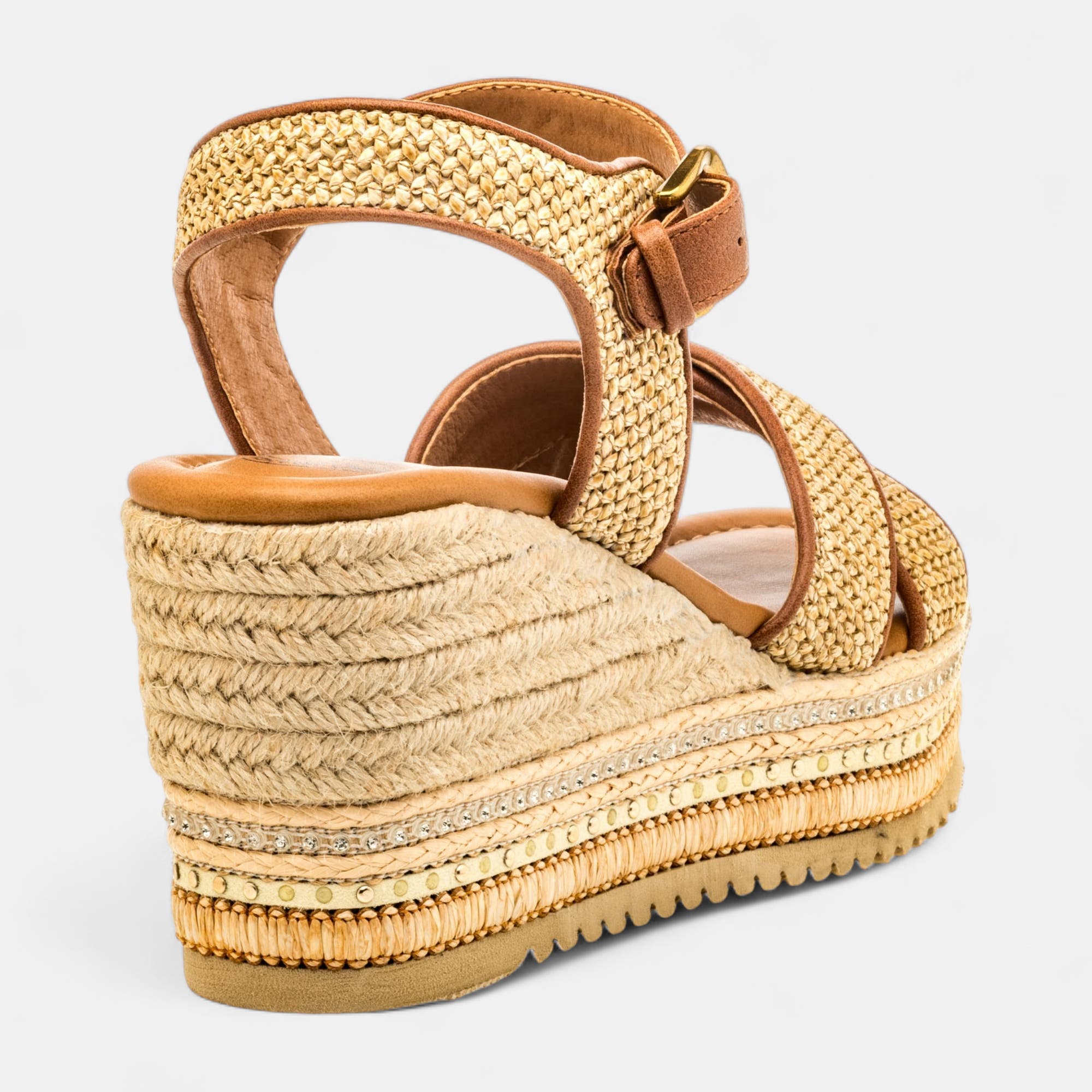 Nu-pieds à talon compensé Femme cognac