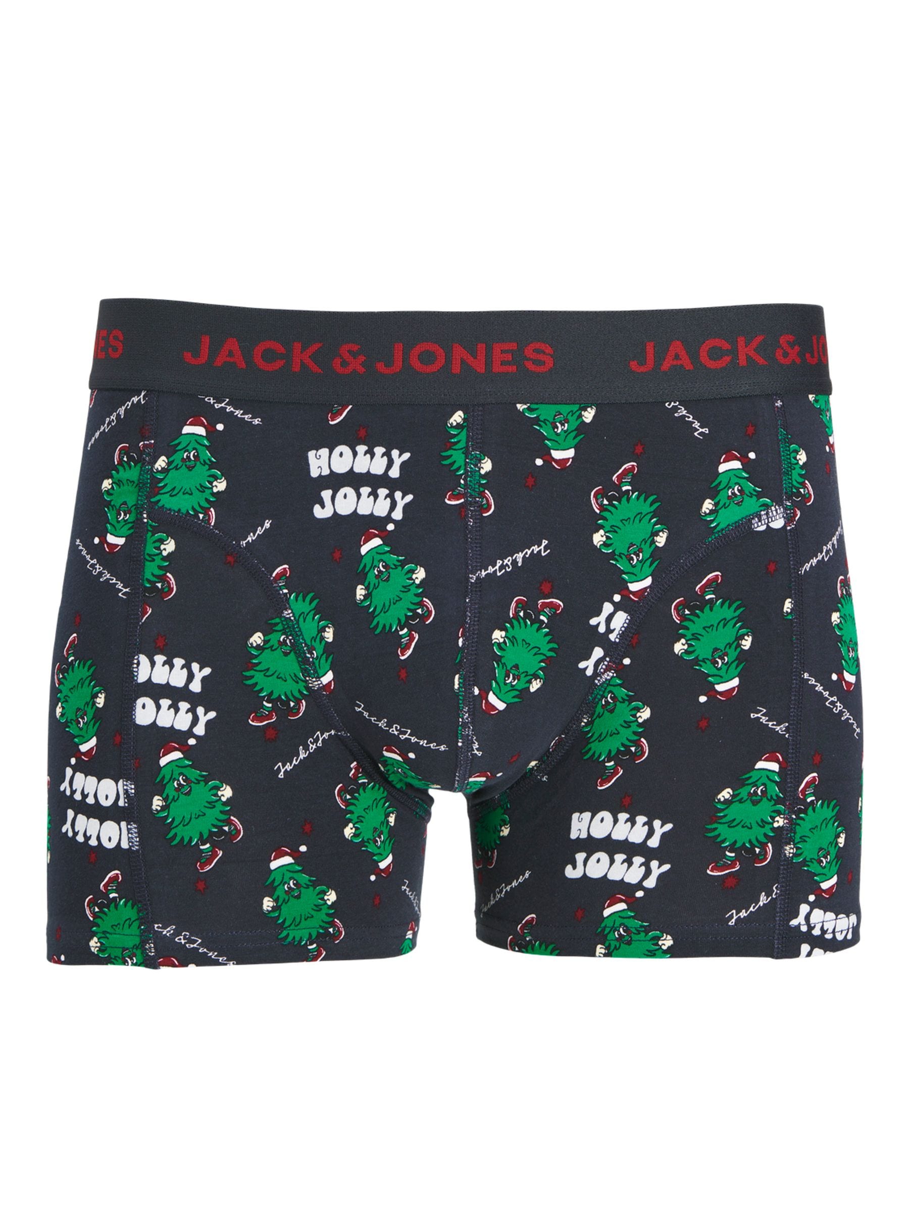 Blauw - Jack & Jones cadeauset van boxershorts en sokken met kerstrendier
