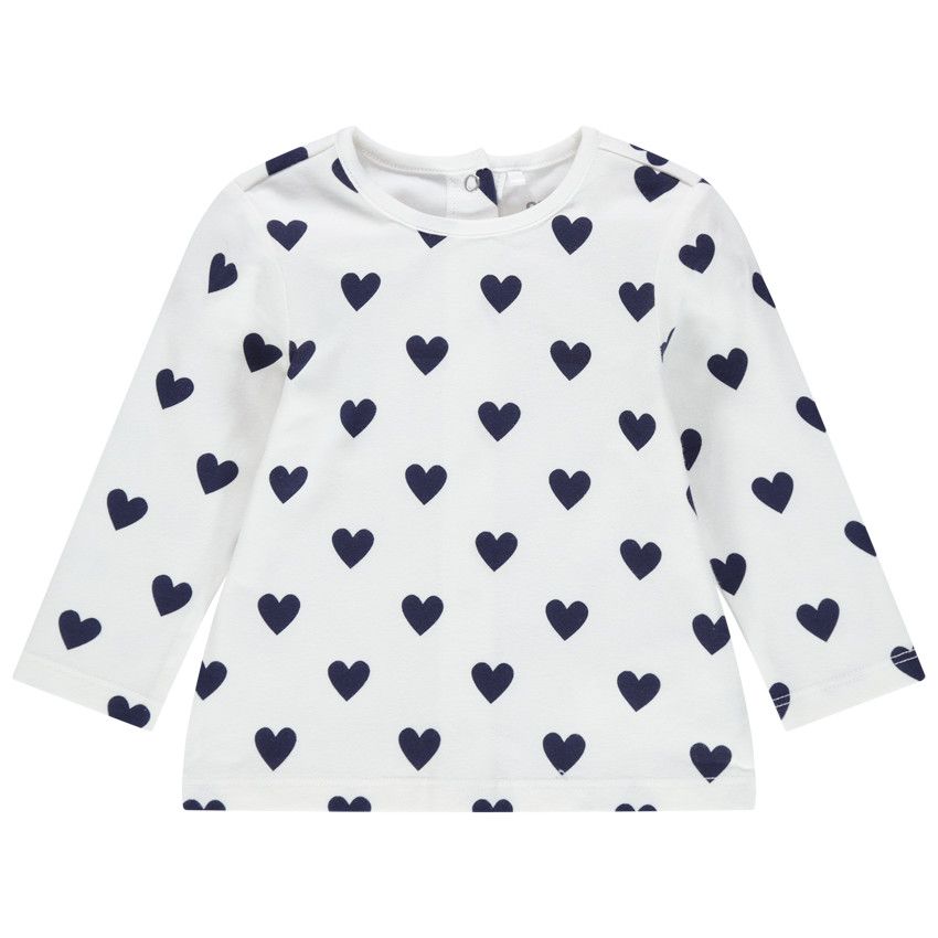 T-shirt manches longues imprimé coeurs - Bleu marine