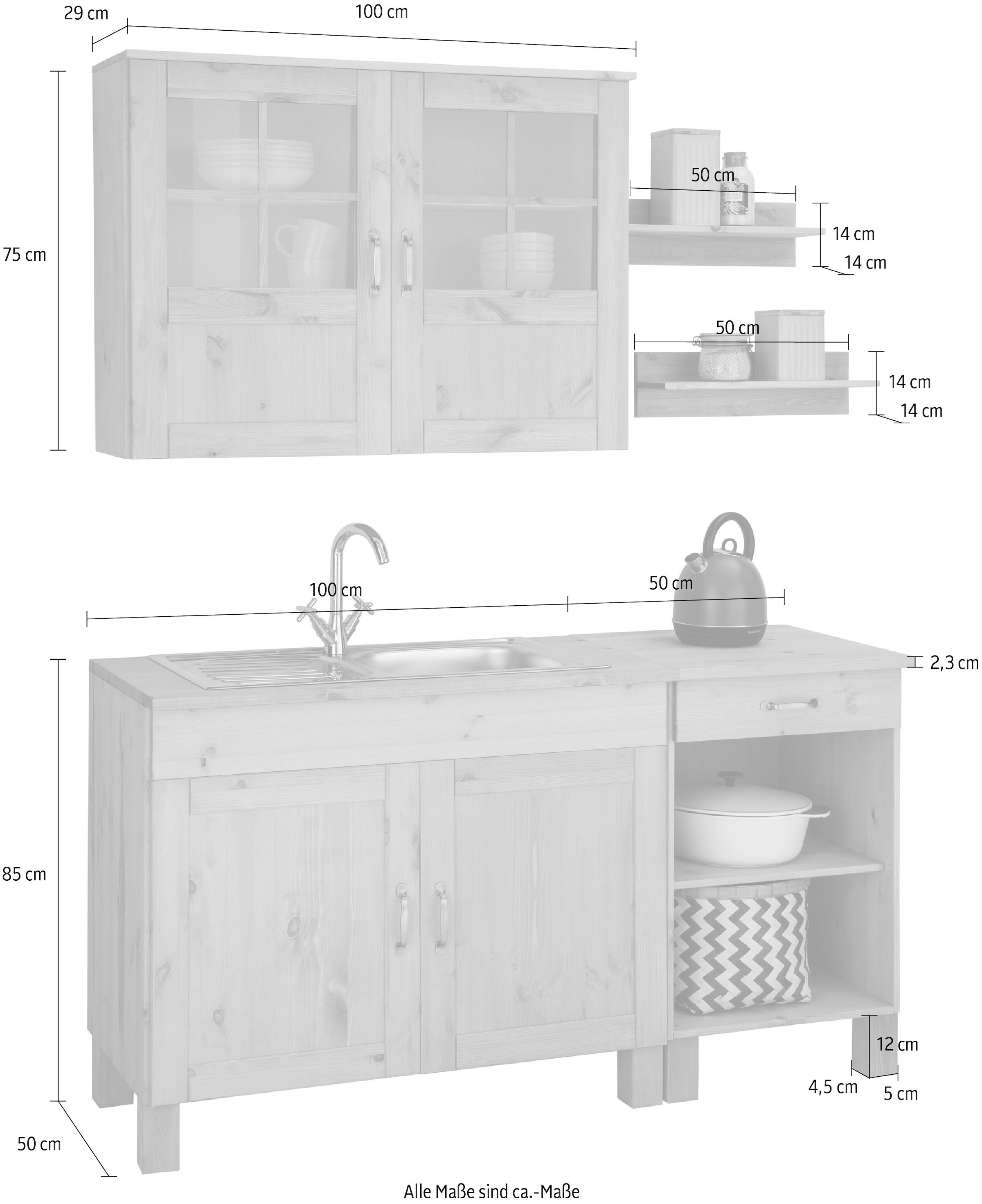 Home affaire Pantryküche »Alby« Breite 150 cm, in 2 Tiefen, ohne E-Geräte