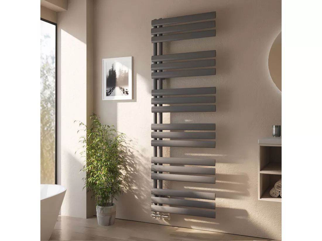 Sèche-serviette eau chaude EMKE raccord latéral radiateur sèche-serviettes anthracite 174 × 60 cm 408 watts