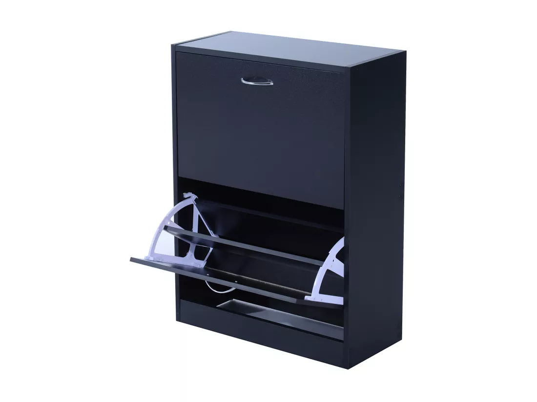 Meuble à chaussures double compartiment à bascule 60L x 24l x 80H cm panneaux de particules noir