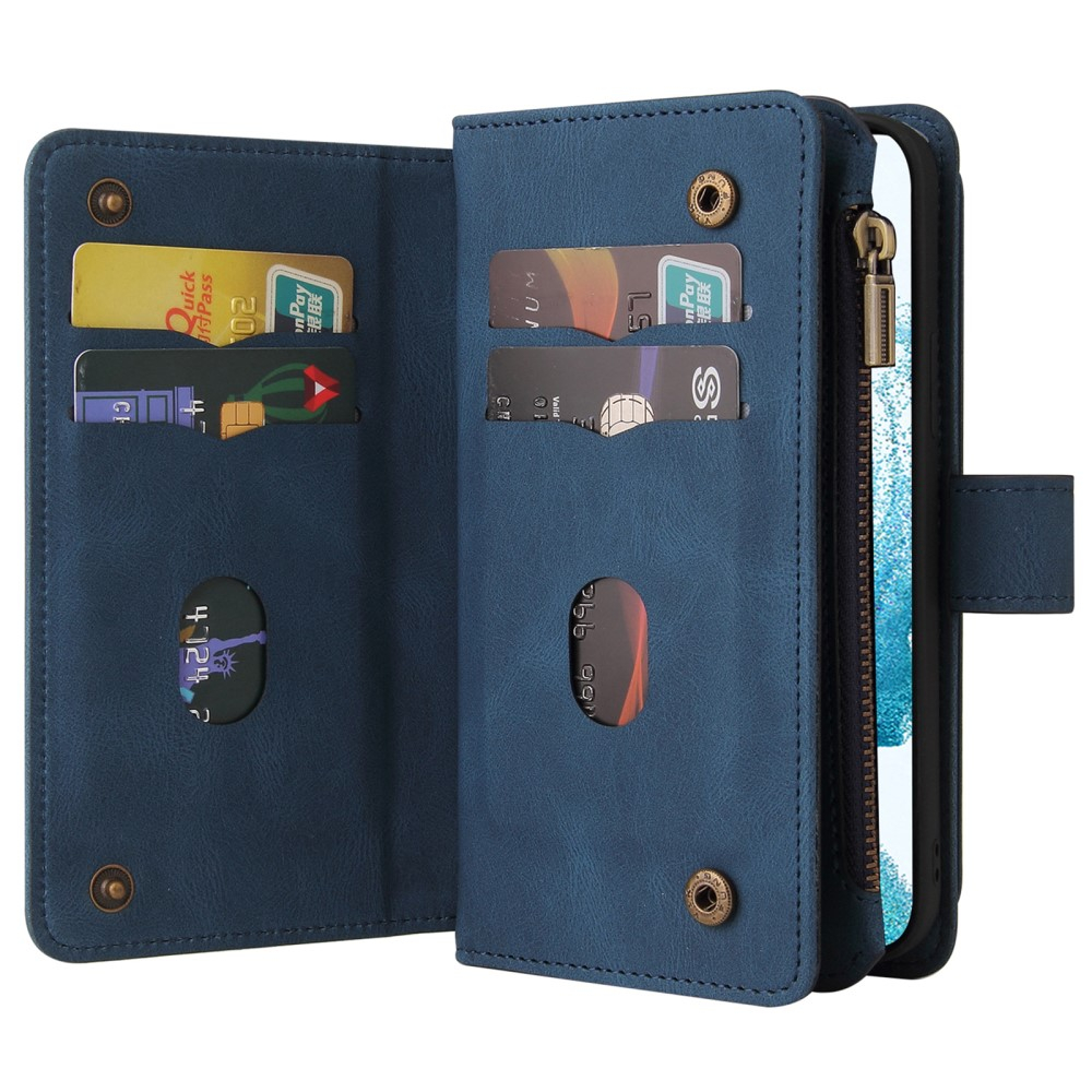 Samsung Galaxy S23 5G Leder Wallet Etui Tasche mit 15 Kartenfächern   Münzfach - Dunkelblau