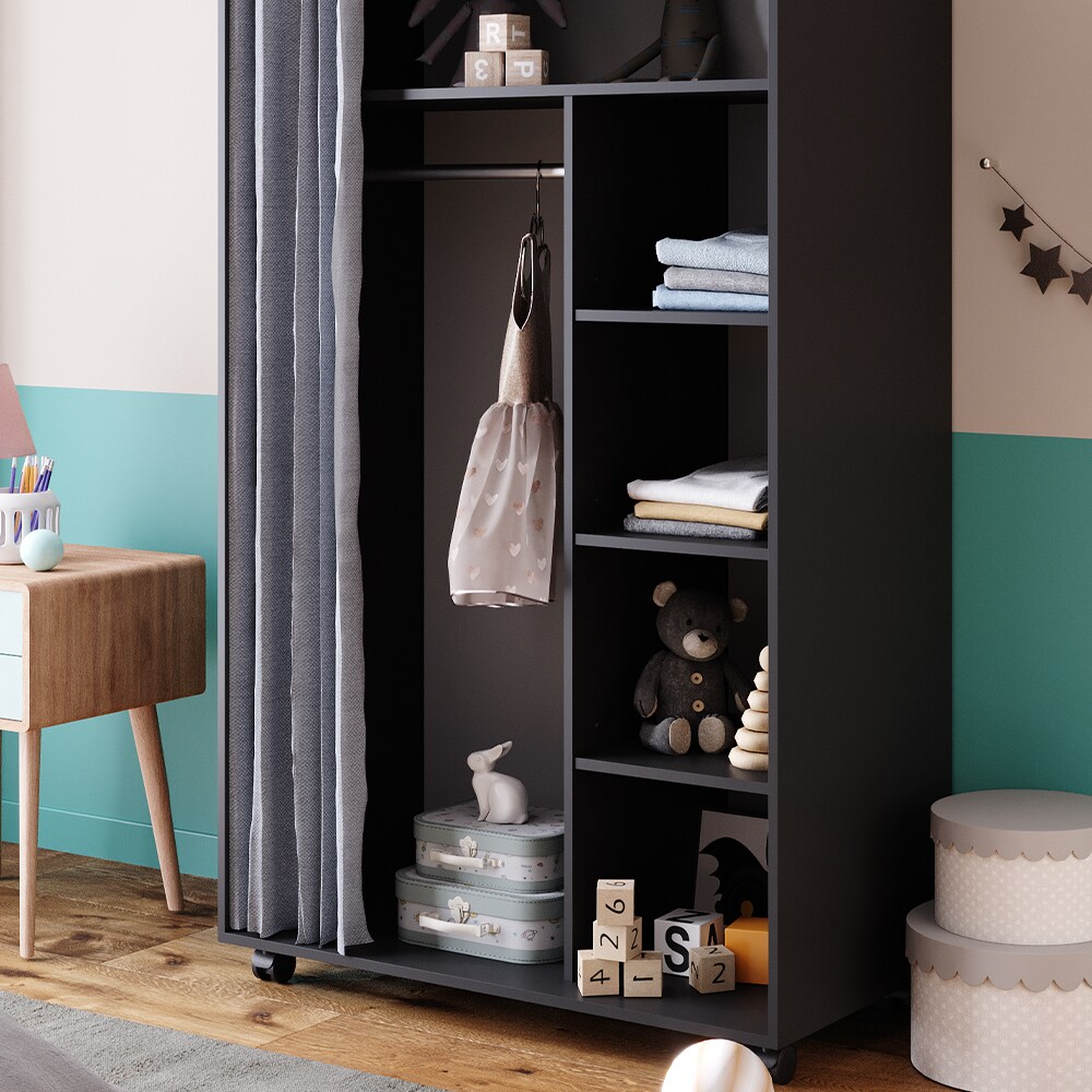 Vicco mobiler Kinderkleiderschrank Dielenschrank Garderobe Doros Grau modern 100 x 168 cm offen rollbar