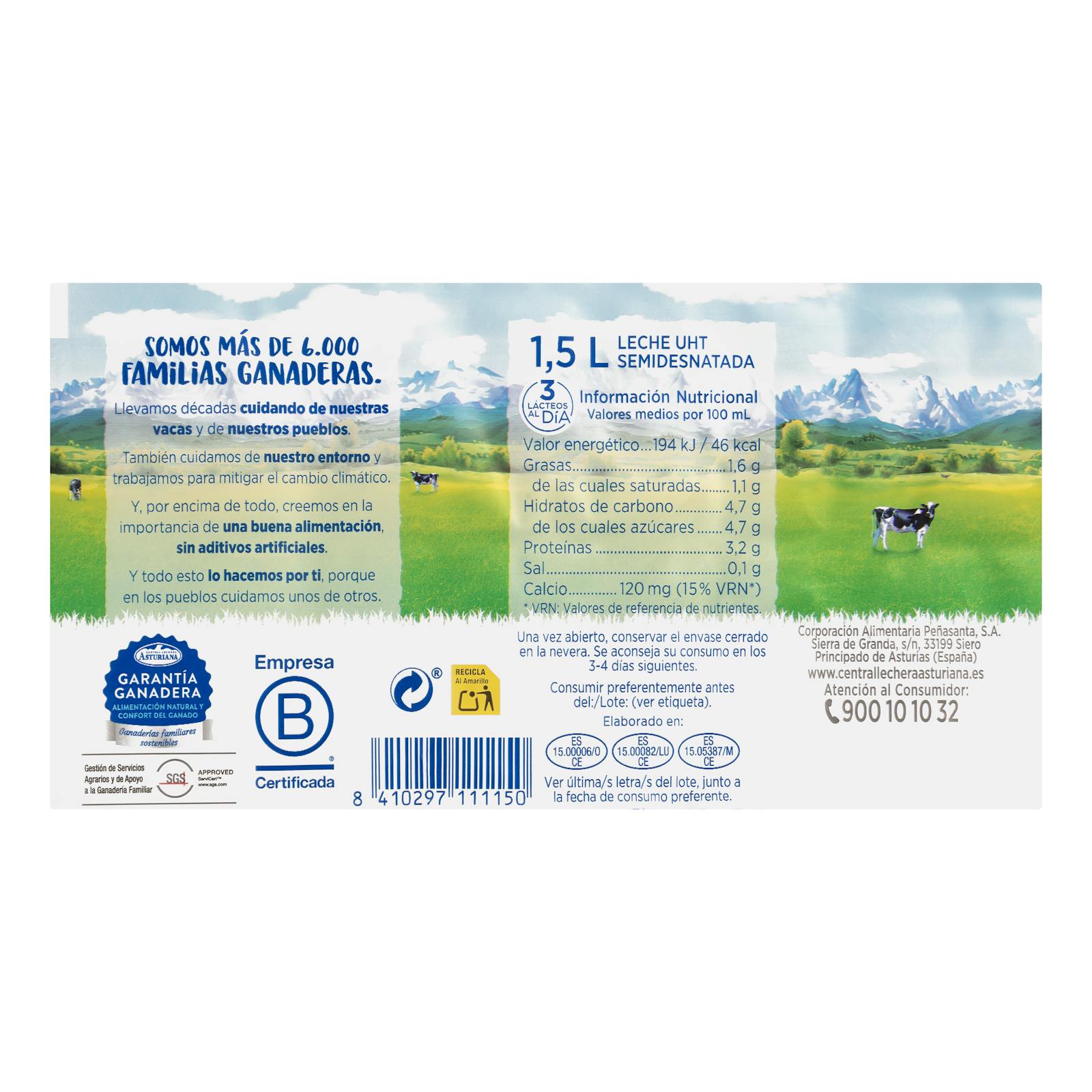 Lait demi-écrémé asturien