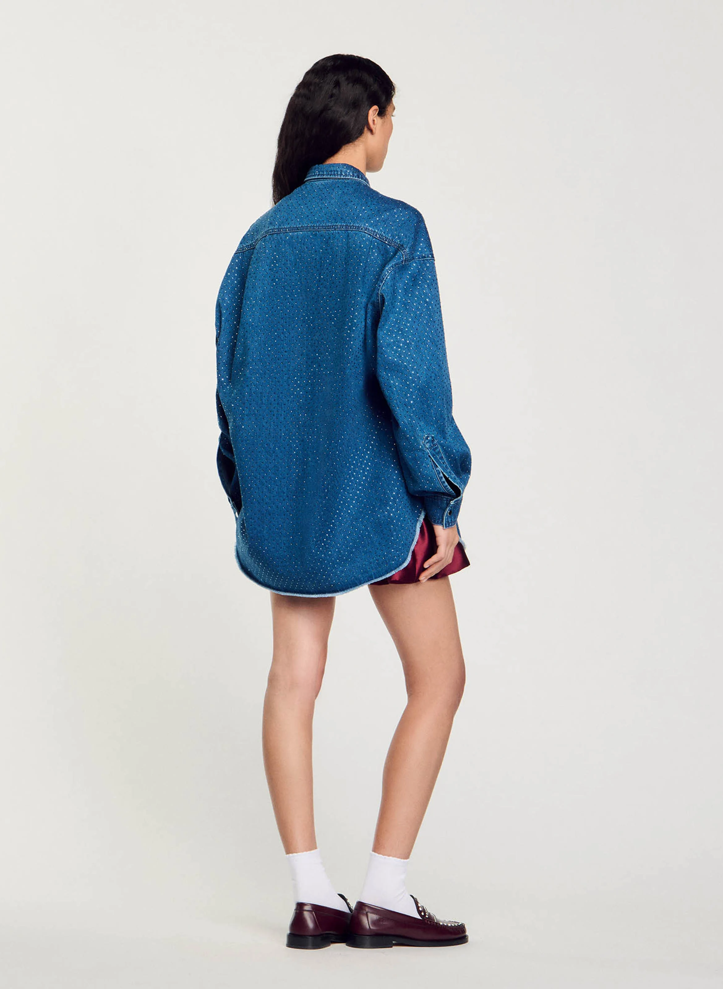 Chemise ample en coton strassé | Bleu