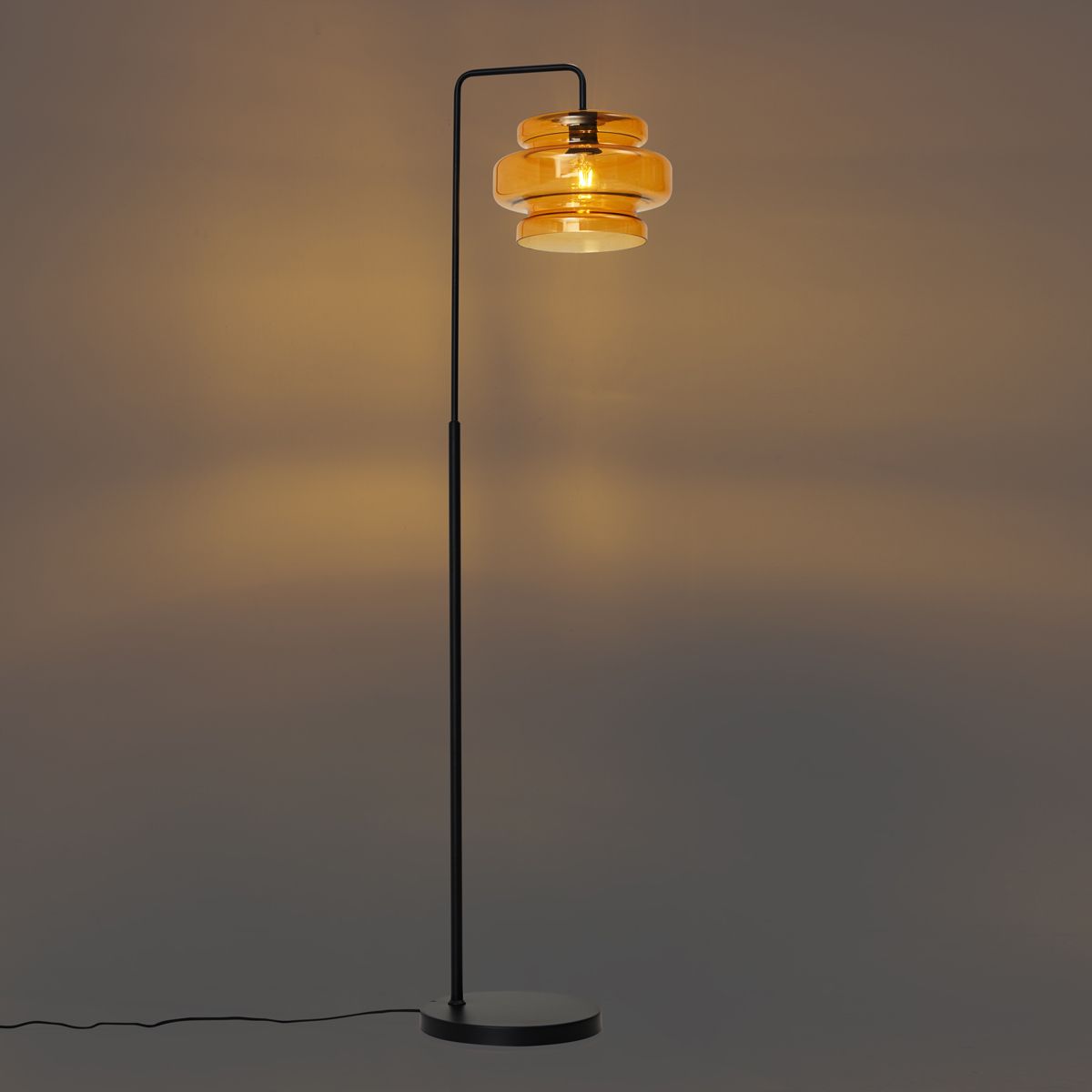 Retro vloerlamp zwart met oranje glas - Denise