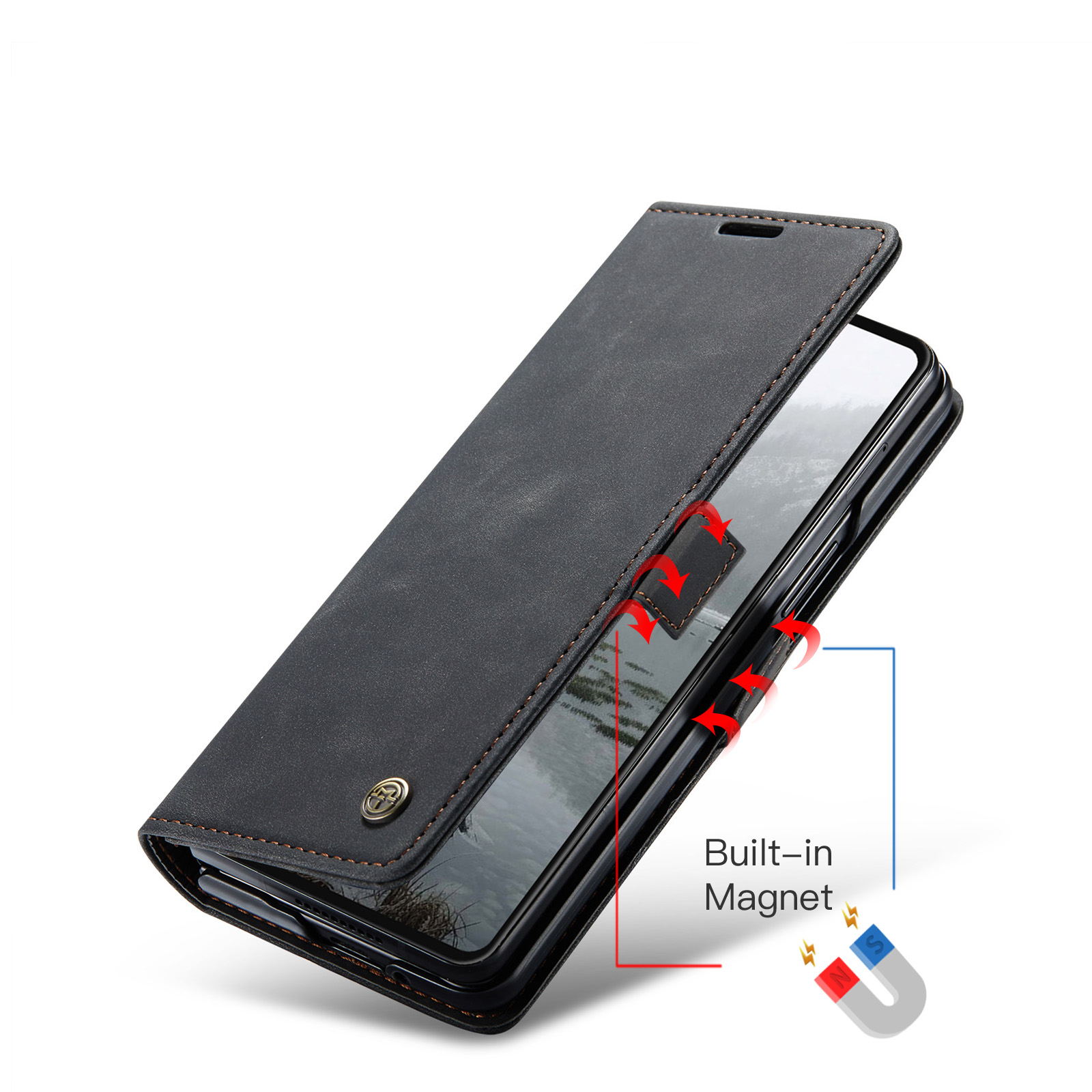 Samsung Galaxy Z Fold7 Leder Tasche Flip Wallet Etui mit Kartenfächern - Schwarz