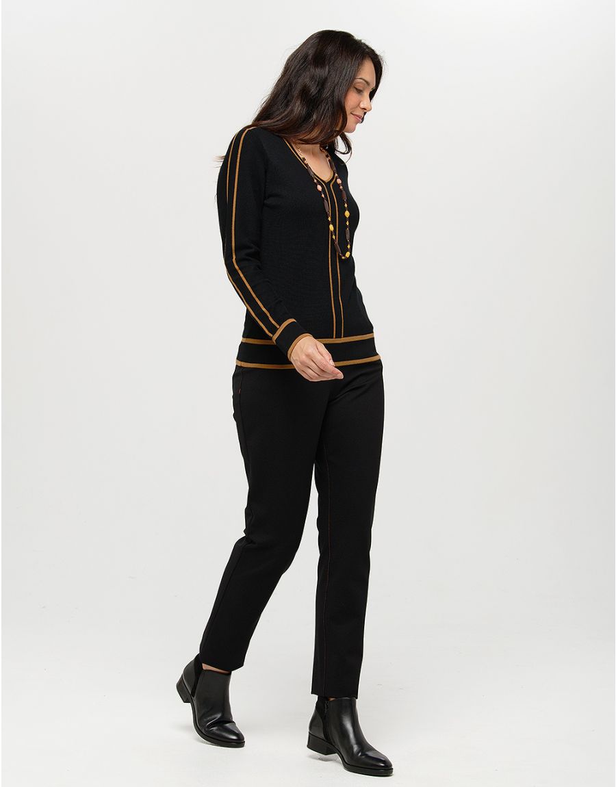 Pull noir bande camel