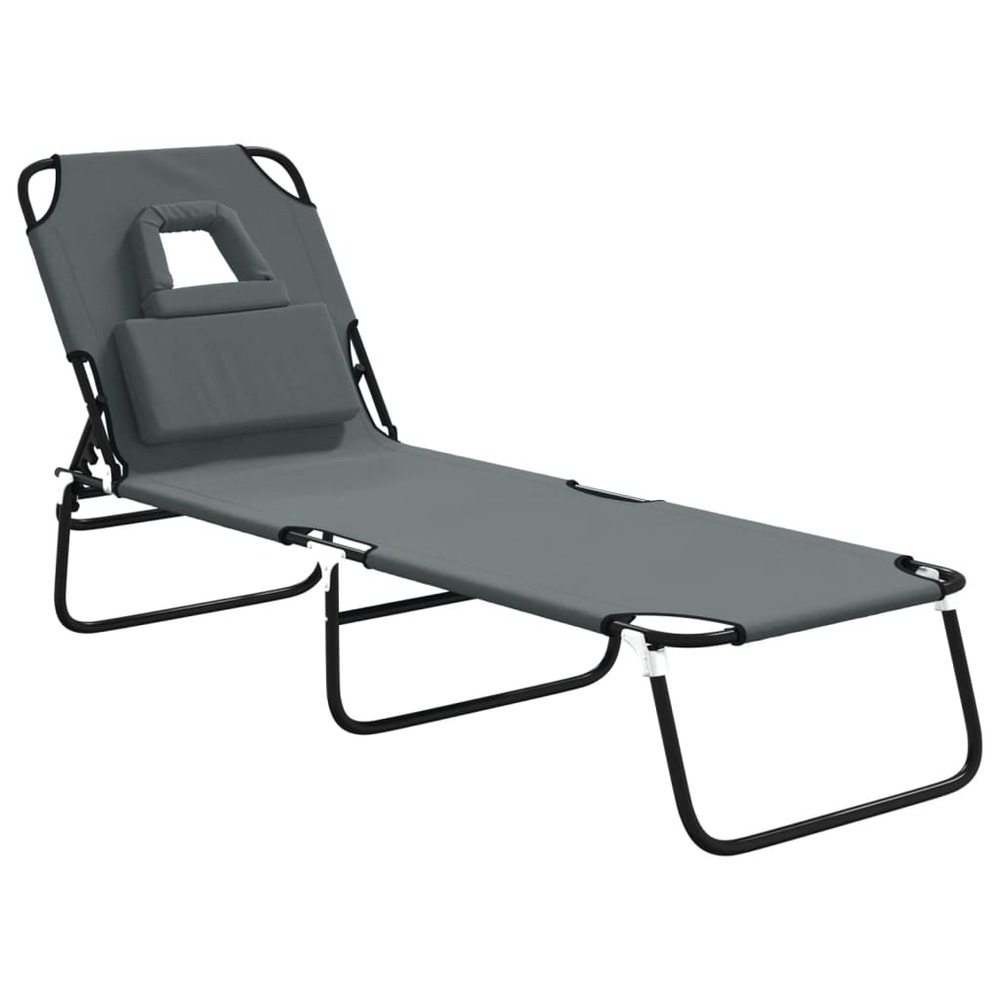 Chaise longue pliante gris tissu oxford acier enduit de poudre