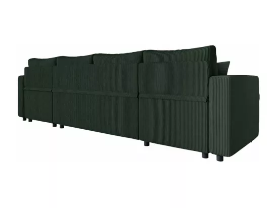 Canapé panoramique 6 places Maria convertible avec 2 coffres en velours côtelé - Vert foncé - L295 x P146 x H81cm - Loungitude