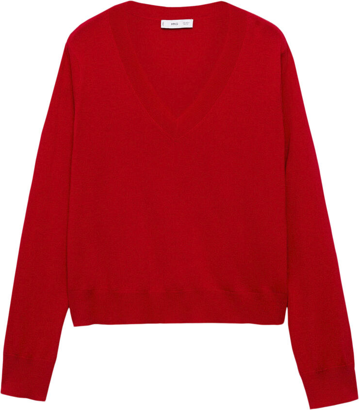 MANGO Fine-knit V-neck sweater Red