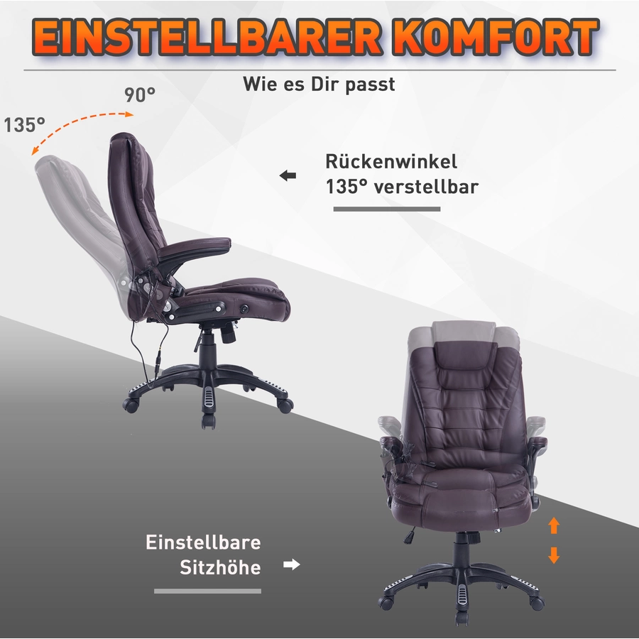 HOMCOM Bürosessel  Chefsessel mit Massagefunktion braun