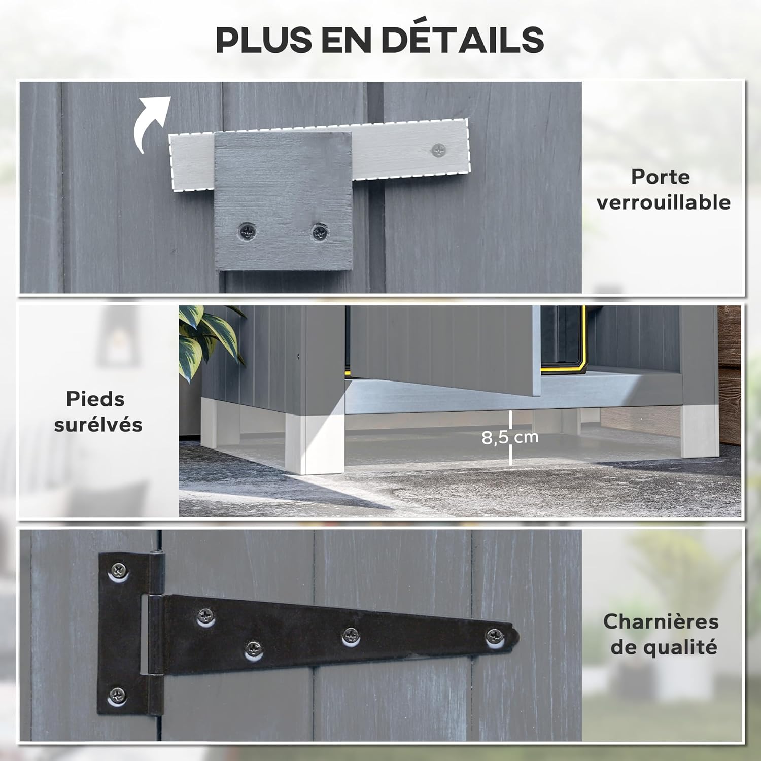 Outsunny Abri de Jardin en Bois cabane de Jardin Exterieur Armoire de Jardin avec Toit bitumé 3 étagères Porte avec loquet Rangement et Stockage extérieurs pour terrasse 77,5 x 54,2 x 179,5 cm Gris