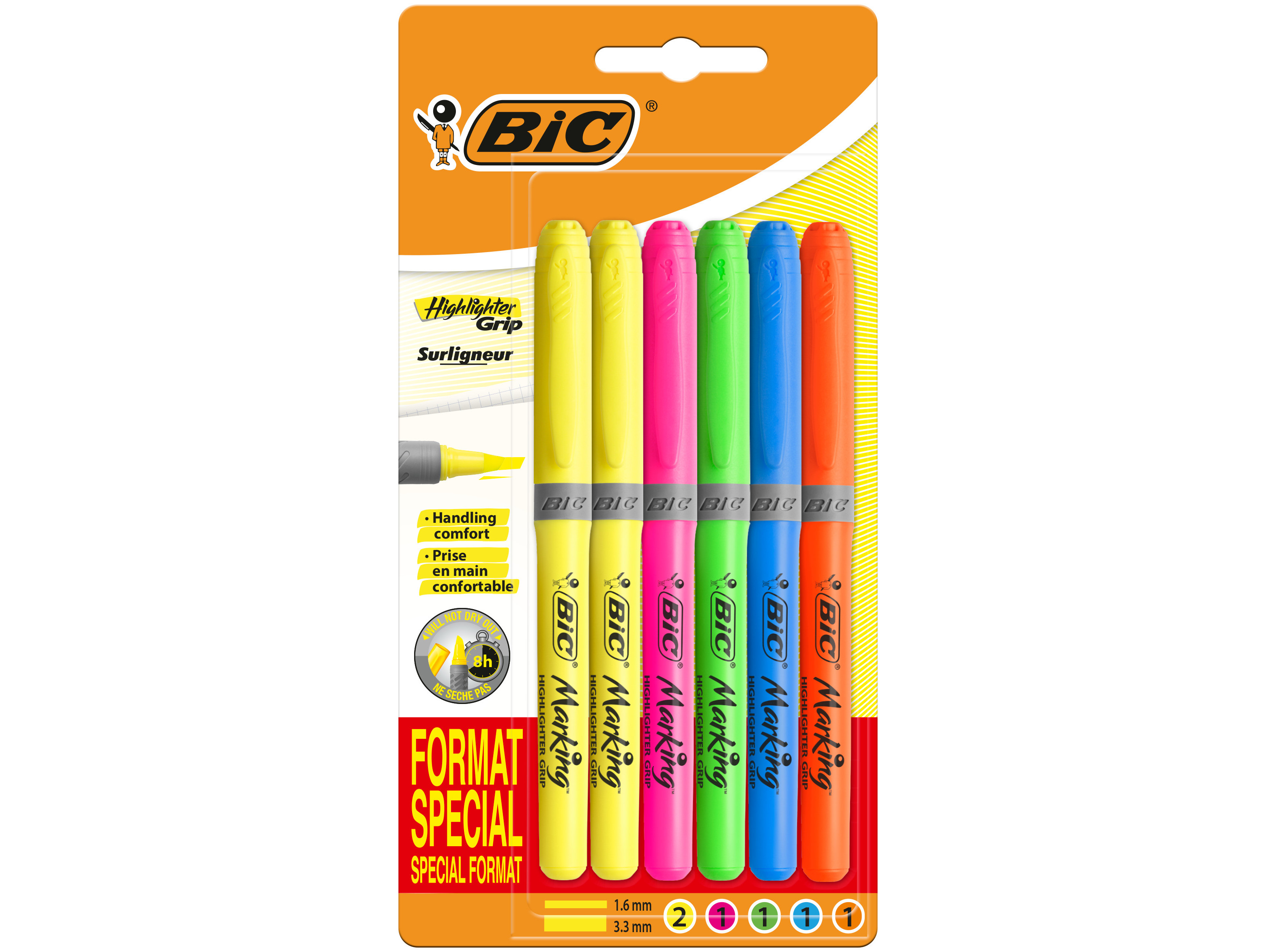 SUBLINHADORES BIC BRITE LINER GRIP CORES SORTIDAS 6 UNIDADES