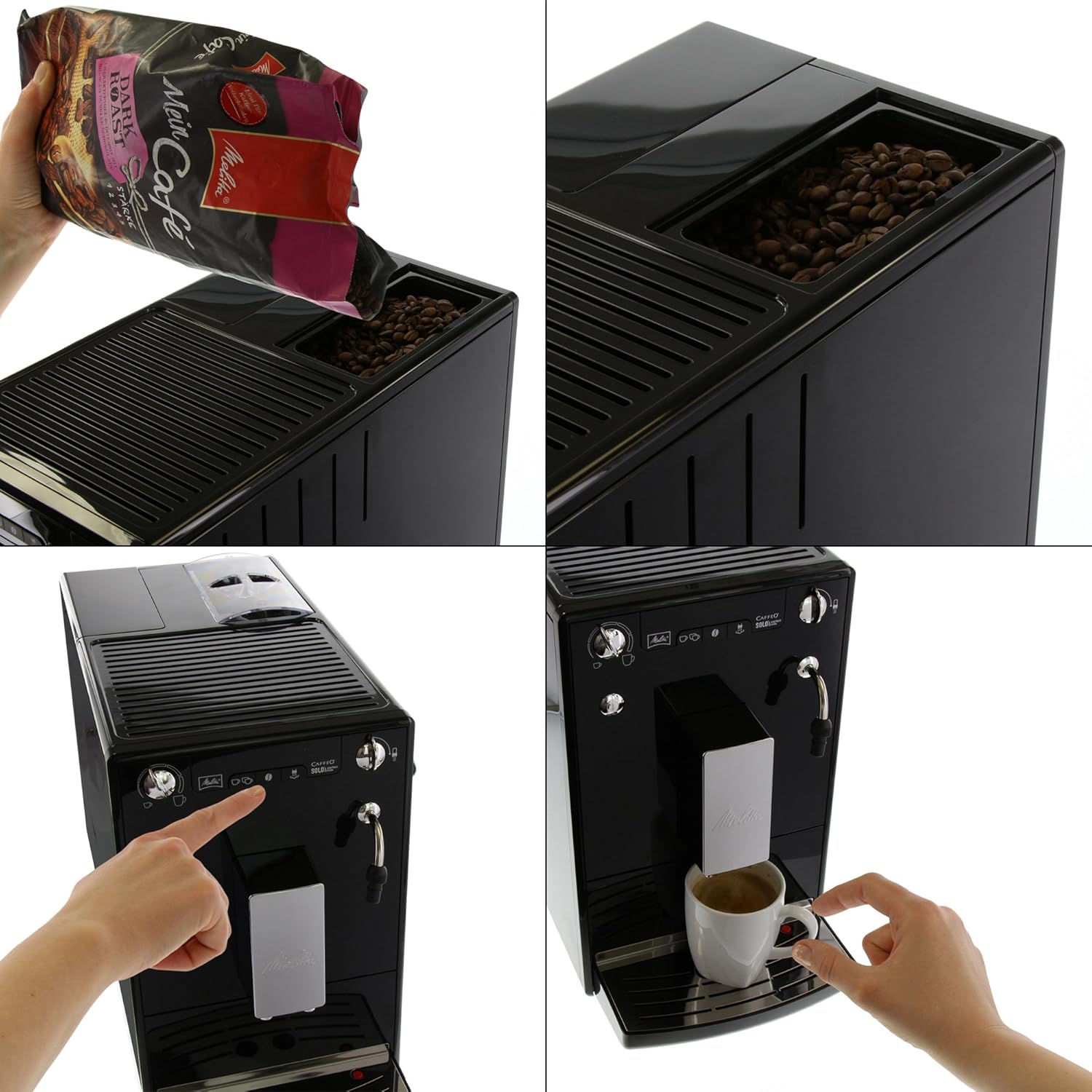 Melitta Caffeo Solo & Perfect Milk - Kaffeevollautomat - mit Milchsystem - Milchaufschäumer - 3 stufig einstellbare Kaffeestärke - Schwarz (E957-201)