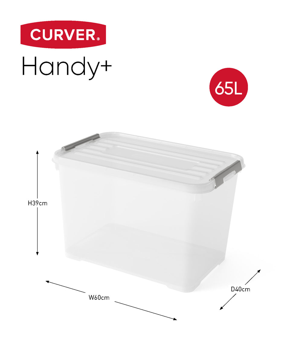 Curver Handy+ Opbergbox - 65L - 3 stuks - Transparant met deksel