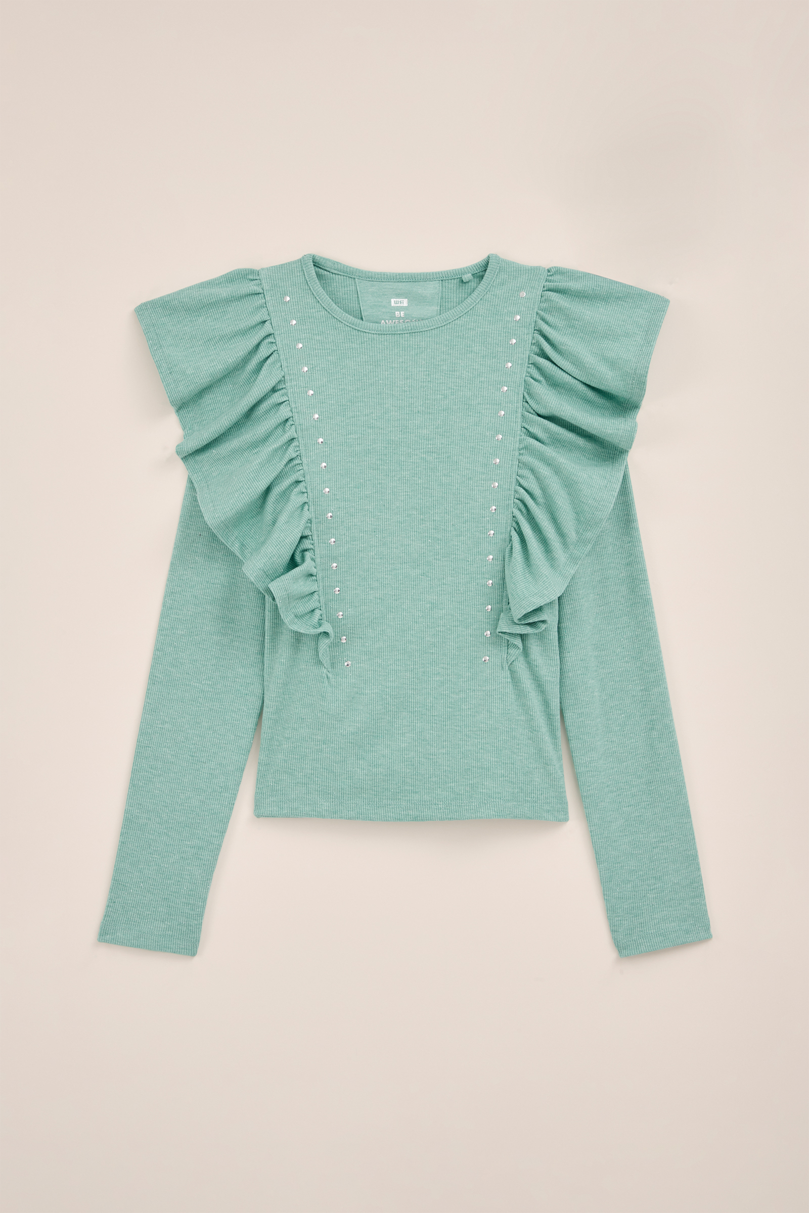 Meisjes T-shirt met studs WE Fashion Mintgroen