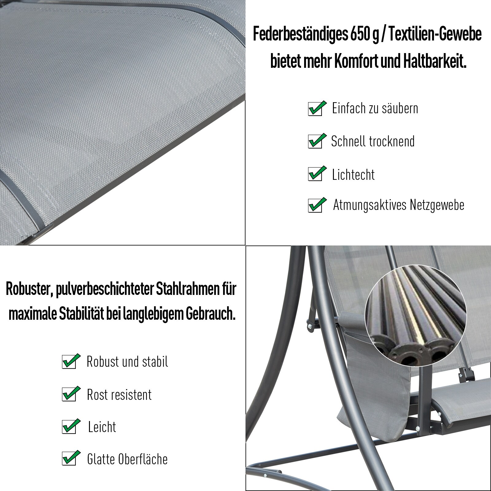 Outsunny Hollywoodschaukel für 3 Personen dunkelgrau 196 x 128 x 172 cm (BxTxH)