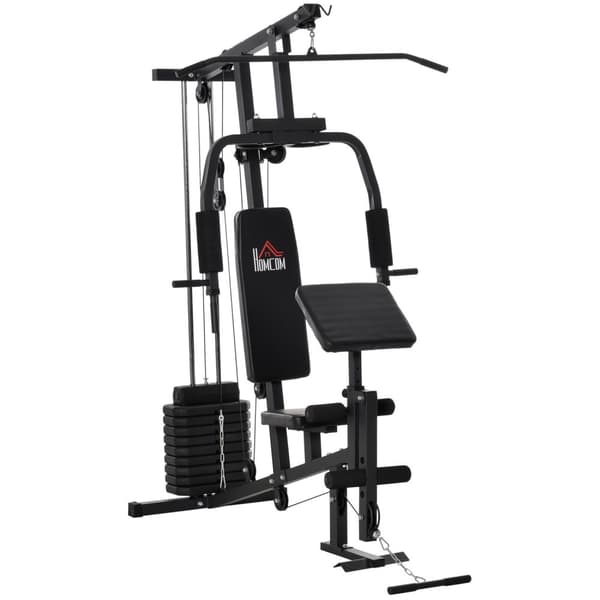 Gym Multigym Treningsutstyr Treningsstasjon Treningssenter Inkludert Vekter Med Rullepolstring Stål Kunstskinn Svart 148 X 108 X 207 Cm