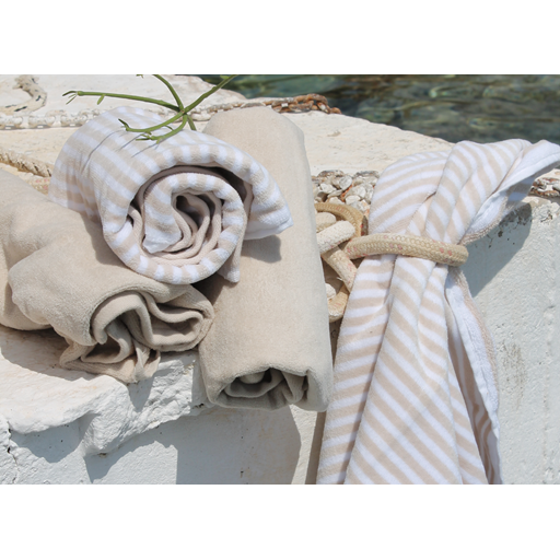 OMHU Frotté Stripe Håndklæde, Sand, 50x100 cm