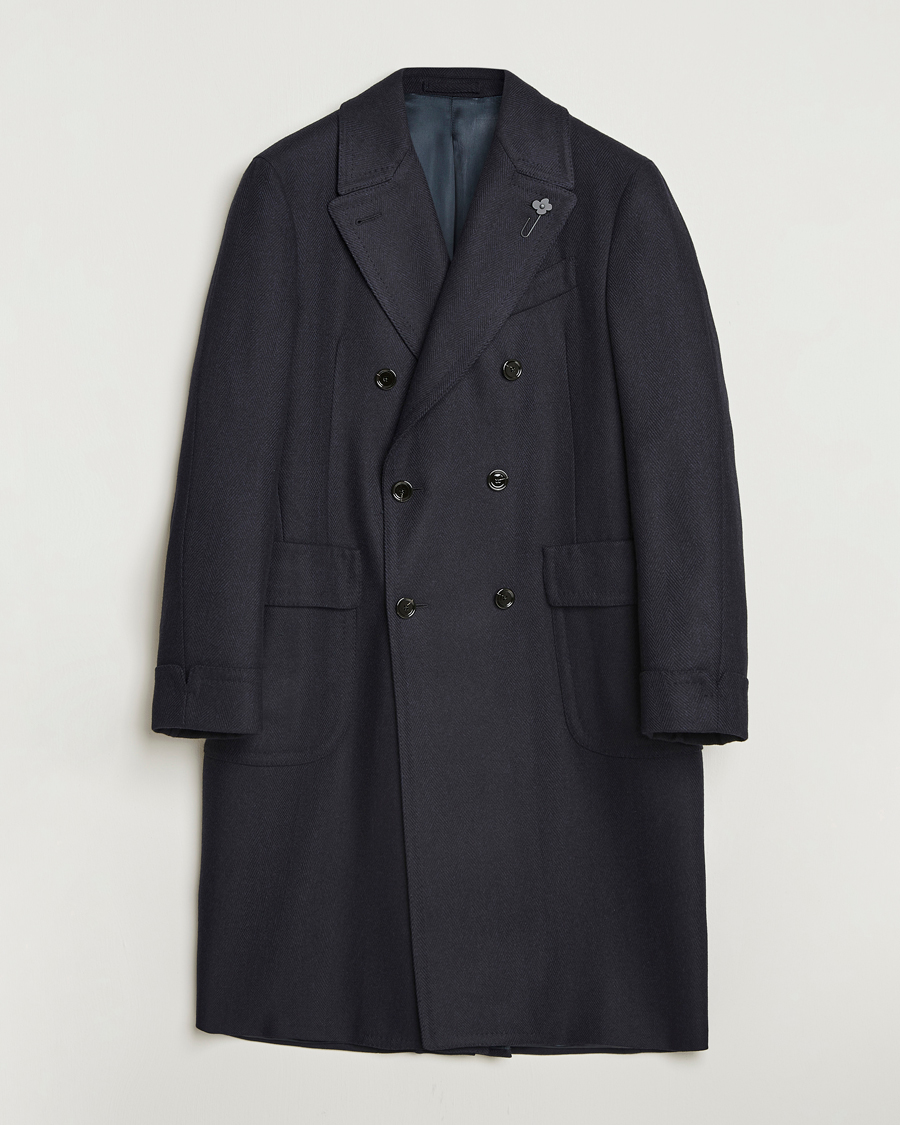 Lardini Wool/Cashmere Herringbone Coat Navy