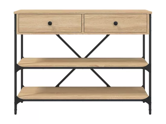 Table console avec tiroirs et étagères chêne sonoma