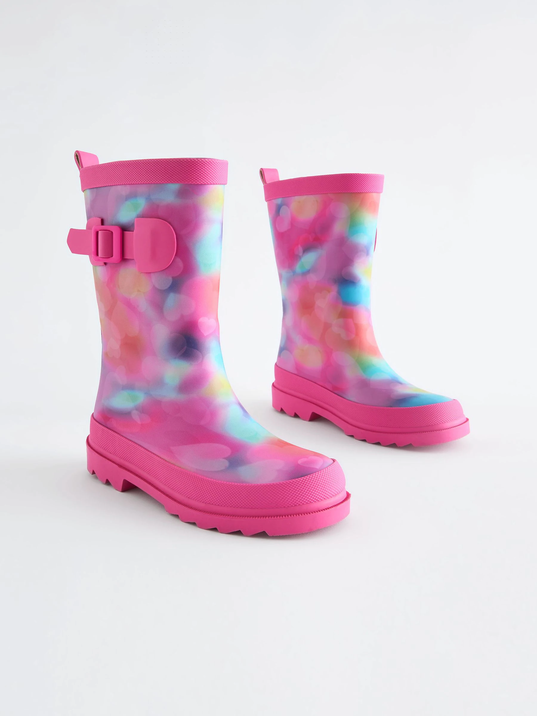 Roze met gemarmerde print - Regenlaarzen met gesp