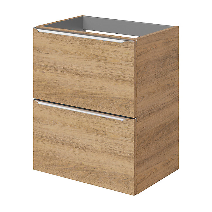 Meuble sous vasque faible profondeur à suspendre GoodHome Imandra décor chêne L. 50 x H. 60 x P. 36 cm