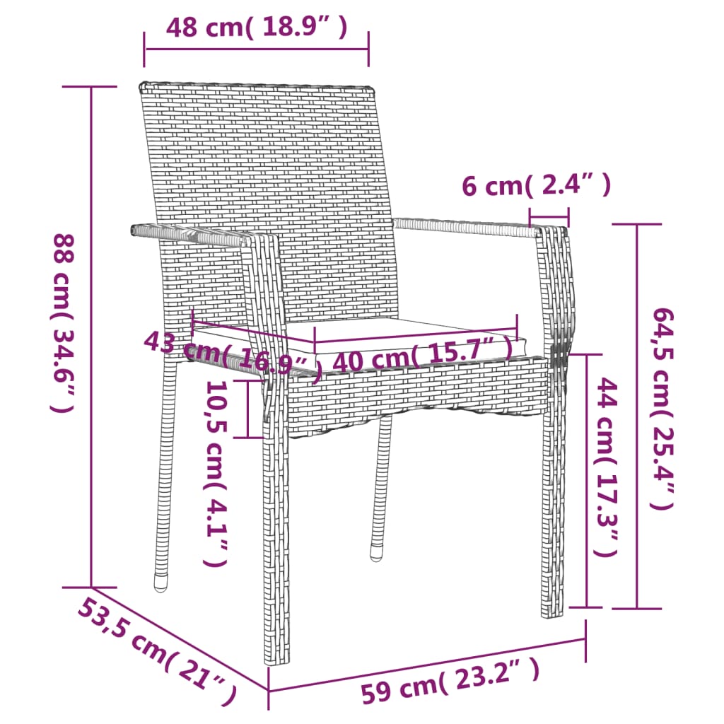 Mobilier à dîner de jardin et coussins 7 pièces gris rotin