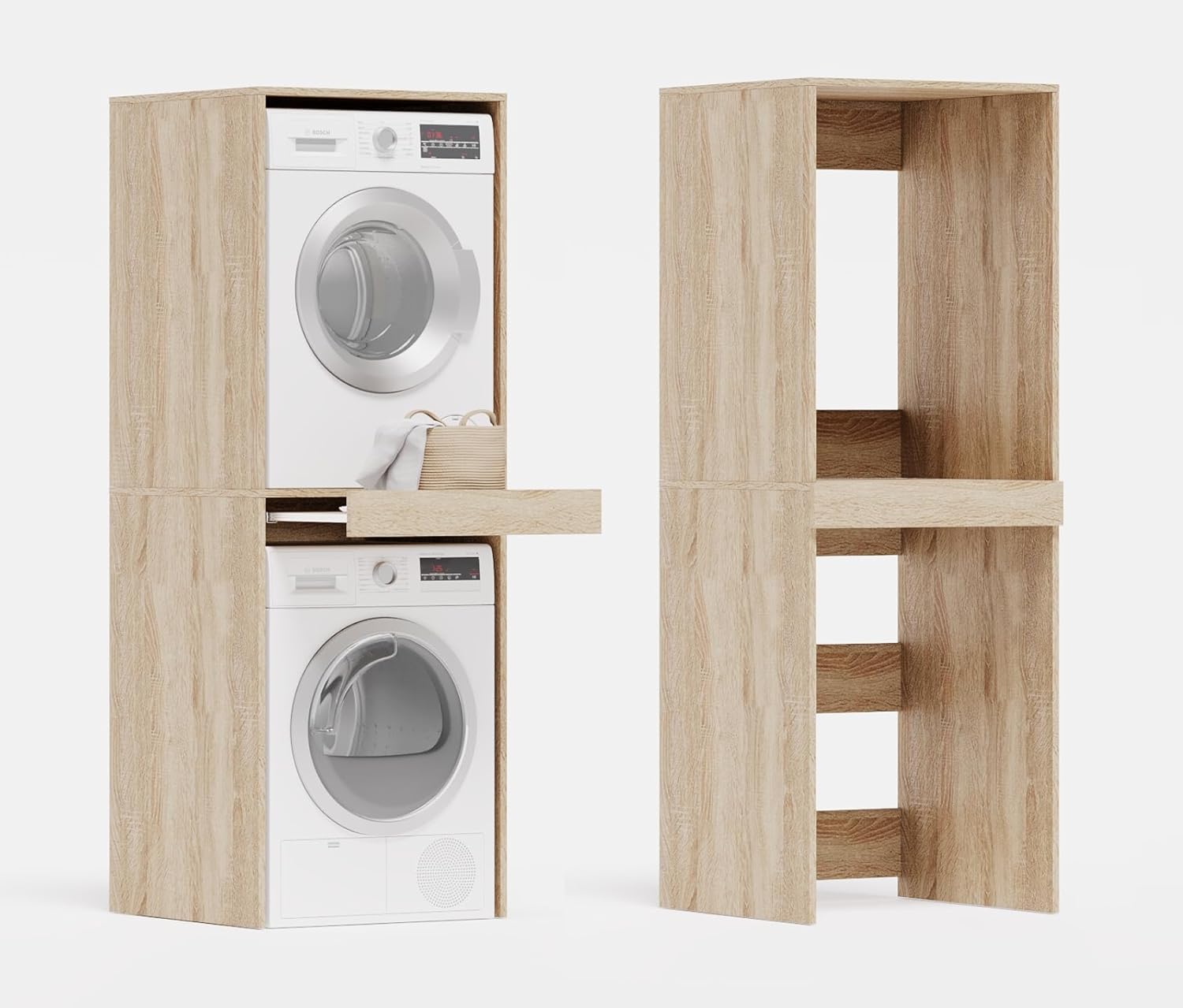 PLATAN ROOM Waschmaschine Trockner Schrank mit Ausziehbrett • Waschmaschinenschrank für Waschmaschine & Wäschetrockner • Überbauschrank 187 x 65 x 66 cm (Eiche Sonoma)