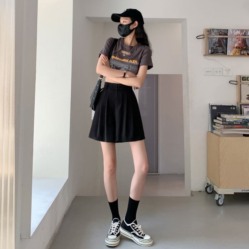 OGAWA - Hoge taille, effen, wijde pijpen shorts