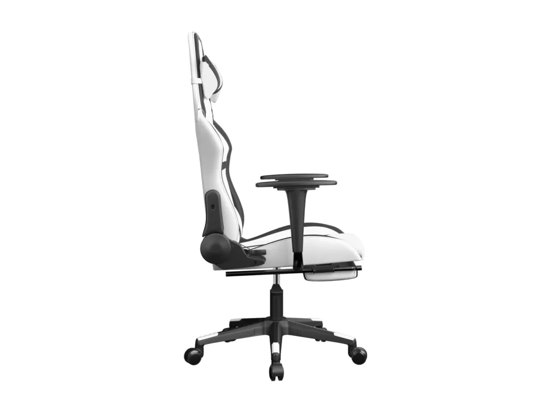 Chaise de jeu avec repose-pied Blanc et noir Similicuir