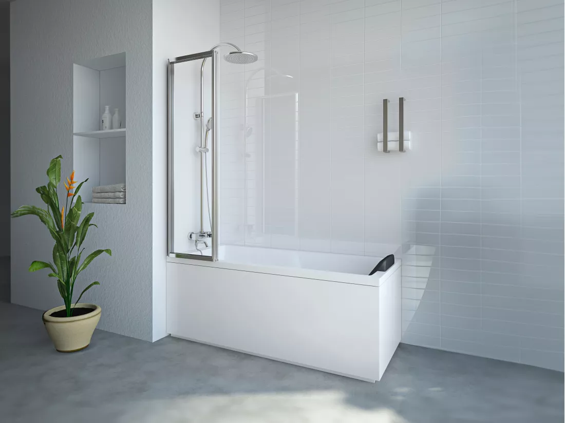 Pare baignoire pliant en métal - Coloris chrome - 120 x 140 cm - DISTRICT