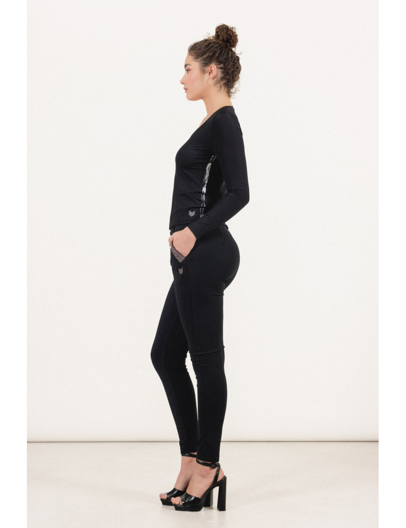 HBT BASICS ESSENTIELS | CHRISTINA PANTALON CHINO NOIR ROSE
