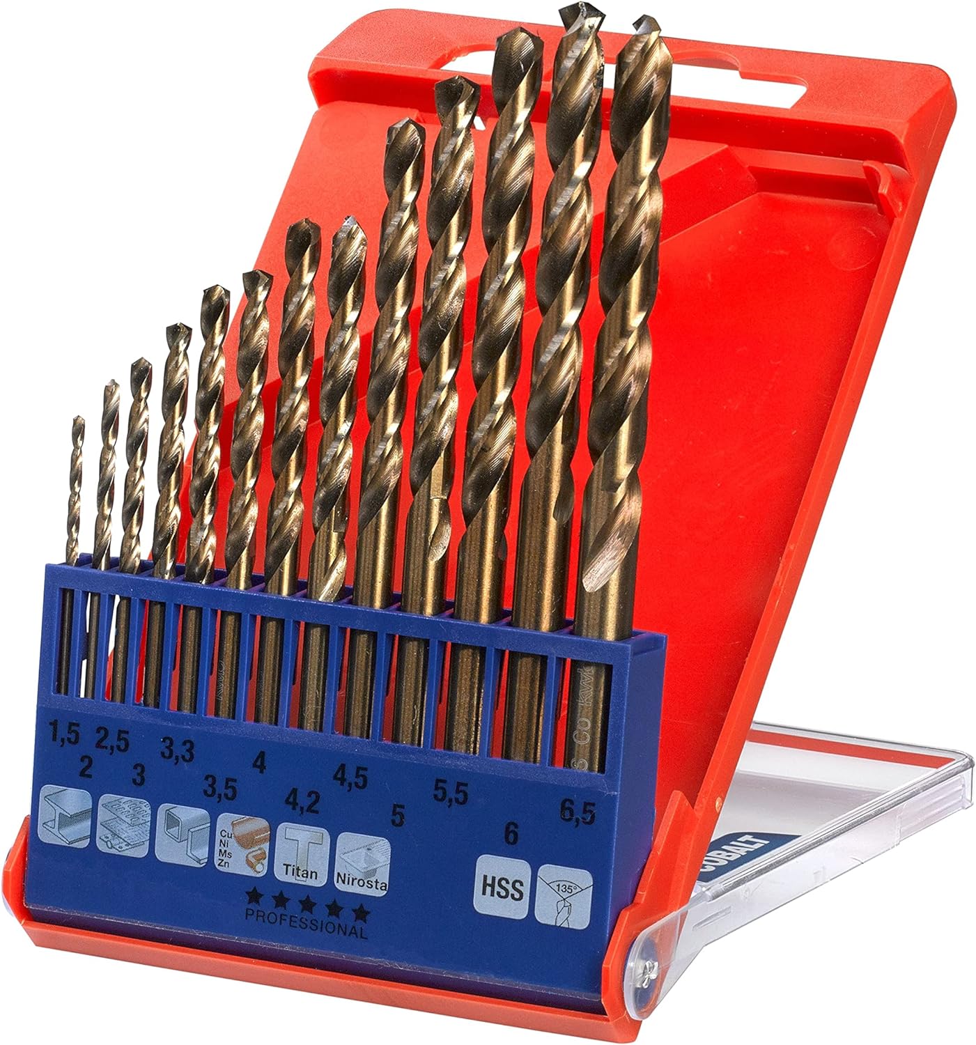 kwb HSS-TIN Titan Metallbohrer-Satz 'Bohrer-Set, 13-teilig, Ø 1,5 bis 6,5 mm (Steigung 0,5 mm) sowie 3,3 und 4,2 mm