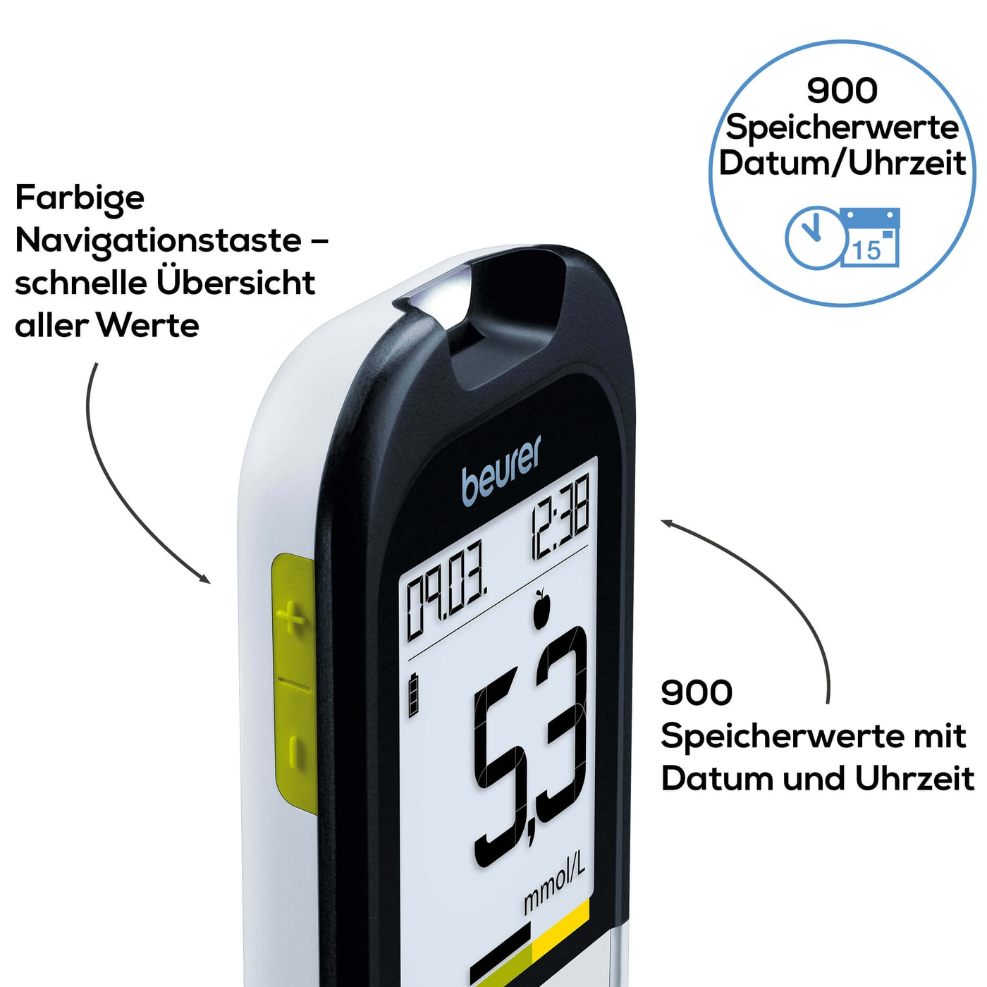 GL 48 Blutzuckermessgerät mmol/L mit Code-Freien Teststreifen / Streifenauswurffunktion (46367) - Schwarz / Weiss