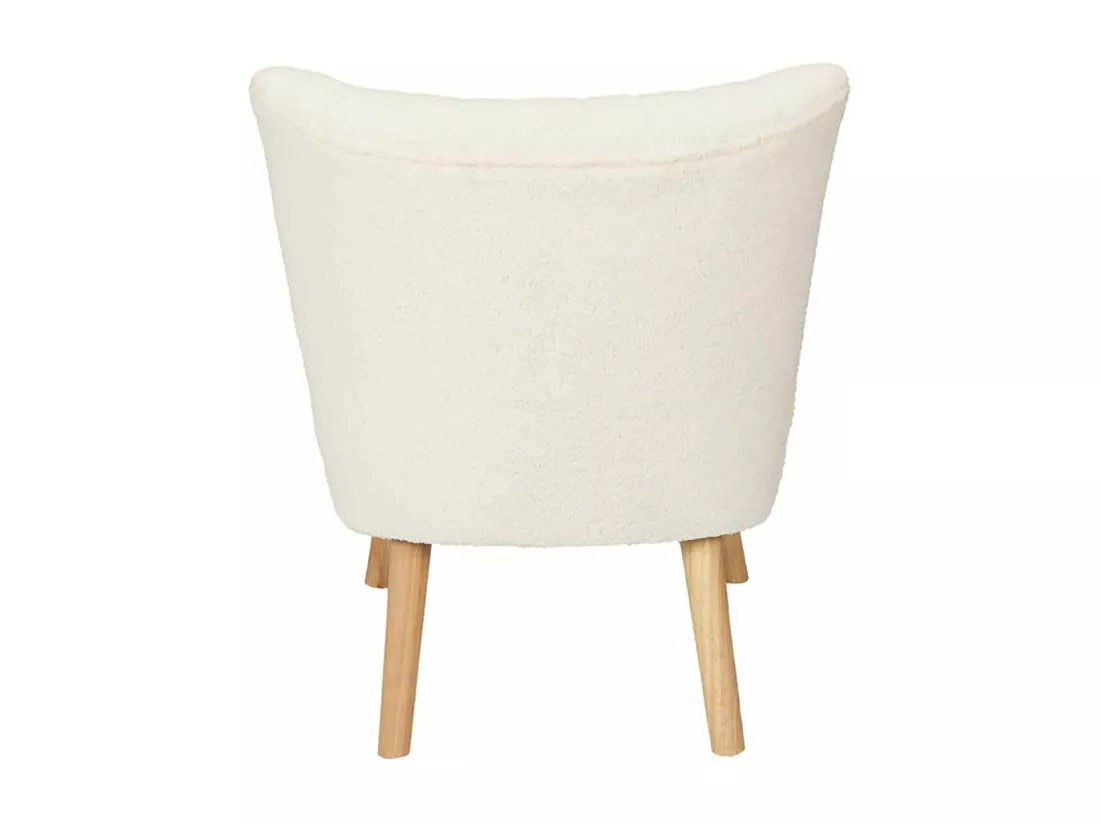 KELIOS - Fauteuil en Tissu Bouclettes Blanc Pieds Bois Naturel