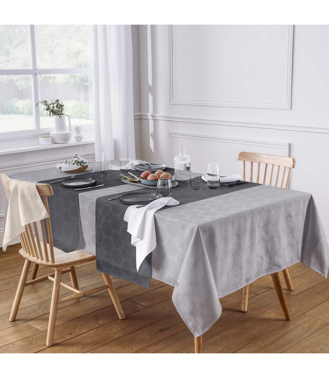 Nappe ronde 180 cm HÉLIOS Perle Jacquard coton