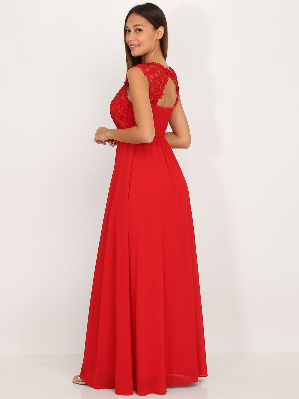 Robe longue à dentelle- Rouge