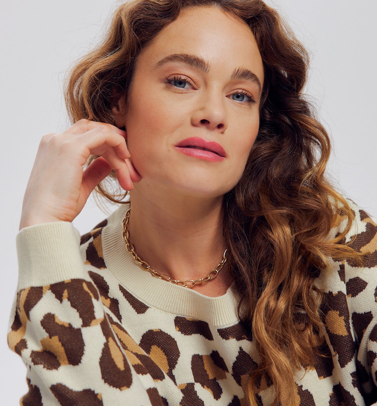 Pull motif léopard Femme - Imprimé écru